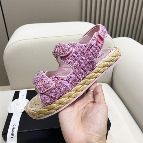 High Quality Luxury Chanel Velcro Straw Sandals – Style 62374 product detail
