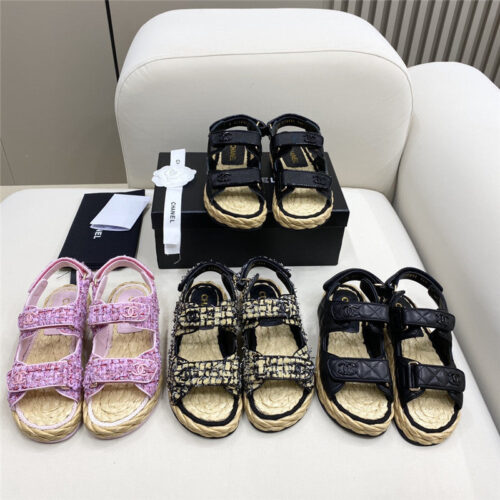 High Quality Luxury Chanel Velcro Straw Sandals – Style 62374 product detail