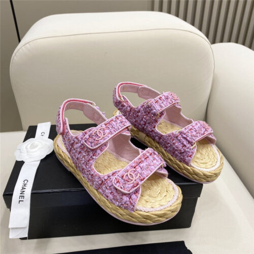 High Quality Luxury Chanel Velcro Straw Sandals – Style 62374