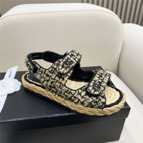 High Quality Luxury Chanel Velcro Straw Sandals product detail