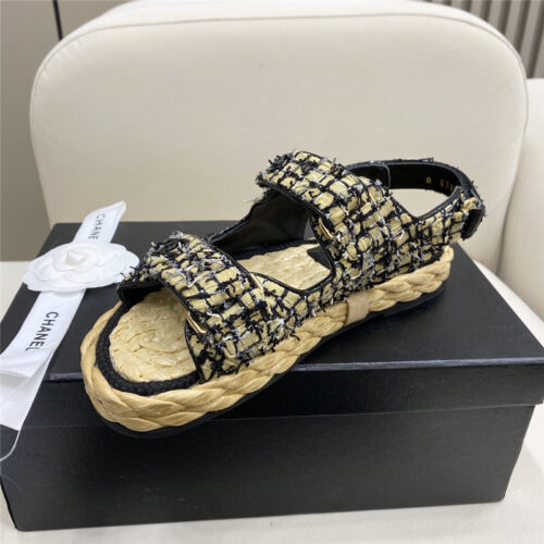 High Quality Luxury Chanel Velcro Straw Sandals product detail