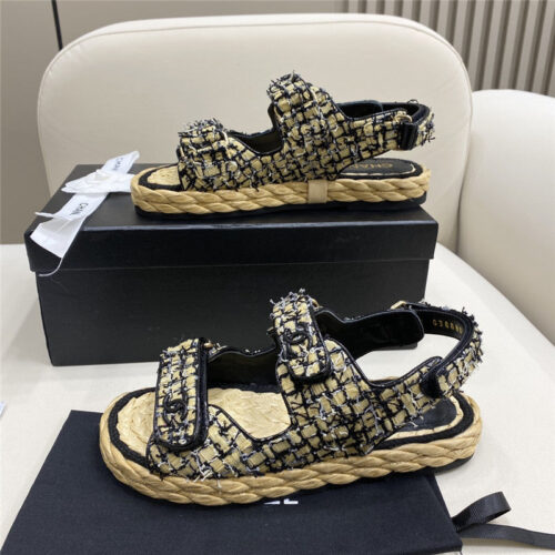 High Quality Luxury Chanel Velcro Straw Sandals product detail