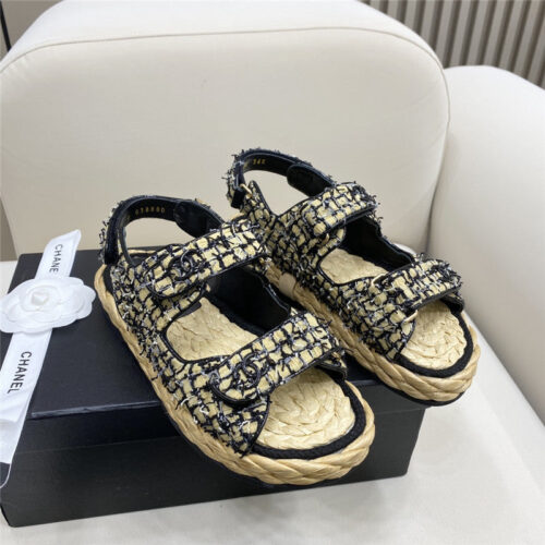 High Quality Luxury Chanel Velcro Straw Sandals