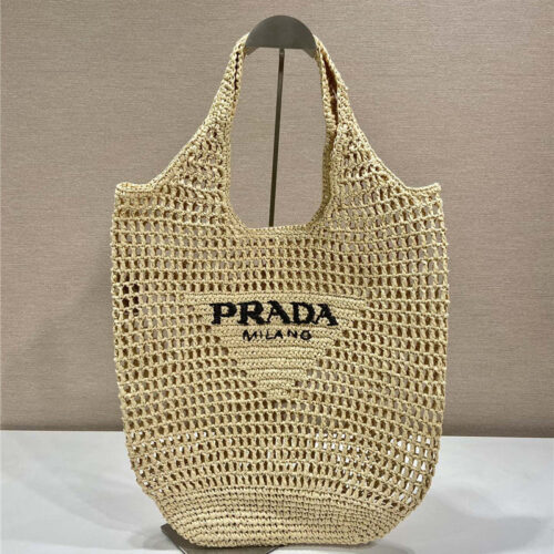 High Quality Luxury Prada Beige Raffia Beach Tote Bag