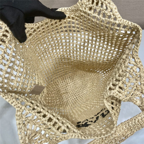 High Quality Luxury Prada Beige Raffia Beach Tote Bag product detail