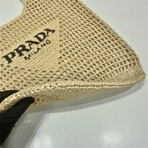 High Quality Luxury Prada Beige Raffia Beach Tote Bag product detail