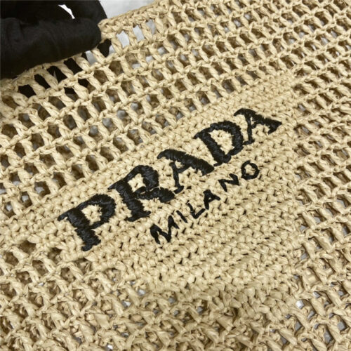 High Quality Luxury Prada Beige Raffia Beach Tote Bag product detail