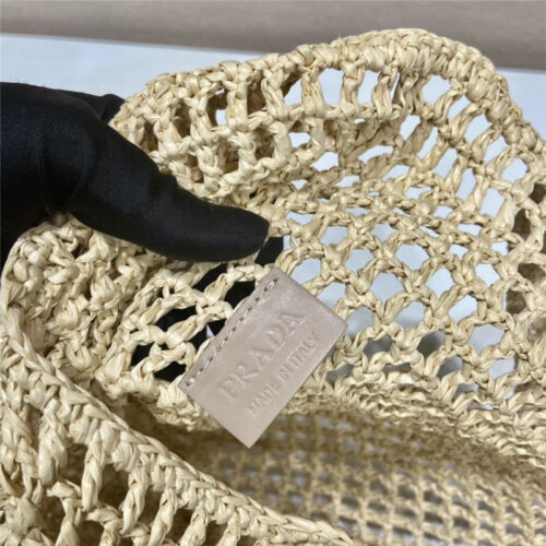 High Quality Luxury Prada Beige Raffia Beach Tote Bag product detail