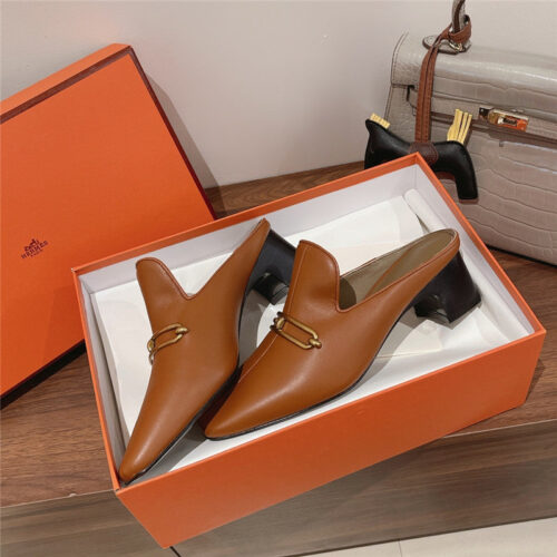 High Quality Luxury Hermes Muller Chunky Heel Slippers product detail