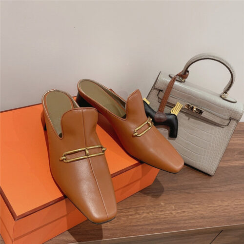 High Quality Luxury Hermes Muller Chunky Heel Slippers product detail
