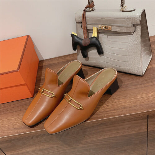 High Quality Luxury Hermes Muller Chunky Heel Slippers alternate view