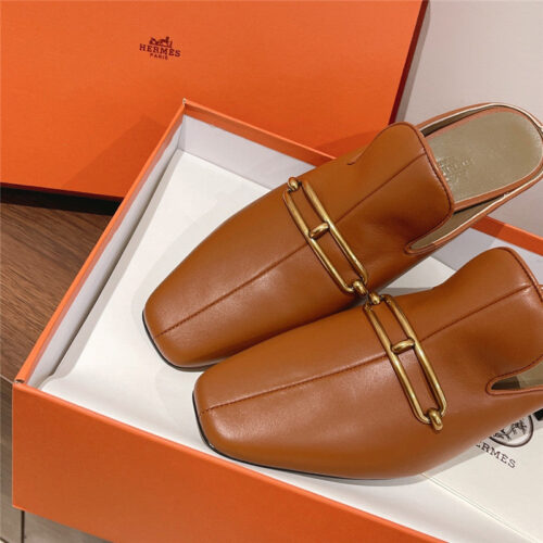 High Quality Luxury Hermes Muller Chunky Heel Slippers product detail