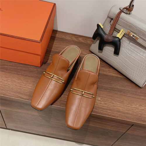 High Quality Luxury Hermes Muller Chunky Heel Slippers product detail