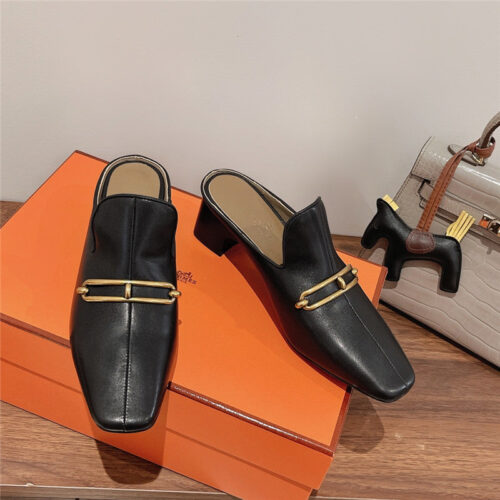 High Quality Luxury Hermes Muller Chunky Heel Slippers – Style 27971 product detail