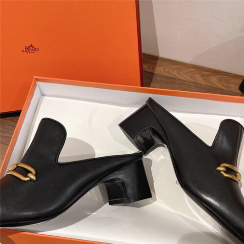 High Quality Luxury Hermes Muller Chunky Heel Slippers – Style 27971 product detail