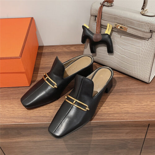 High Quality Luxury Hermes Muller Chunky Heel Slippers – Style 27971 alternate view
