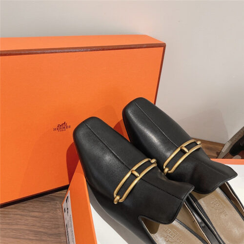 High Quality Luxury Hermes Muller Chunky Heel Slippers – Style 27971 product detail