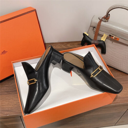 High Quality Luxury Hermes Muller Chunky Heel Slippers – Style 27971 product detail