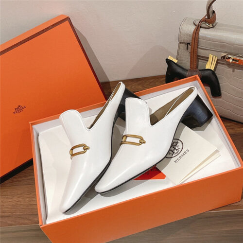 High Quality Luxury Hermes Muller Chunky Heel Slippers – Style 29667 product detail