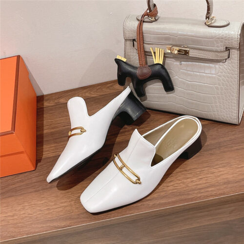 High Quality Luxury Hermes Muller Chunky Heel Slippers – Style 29667 alternate view