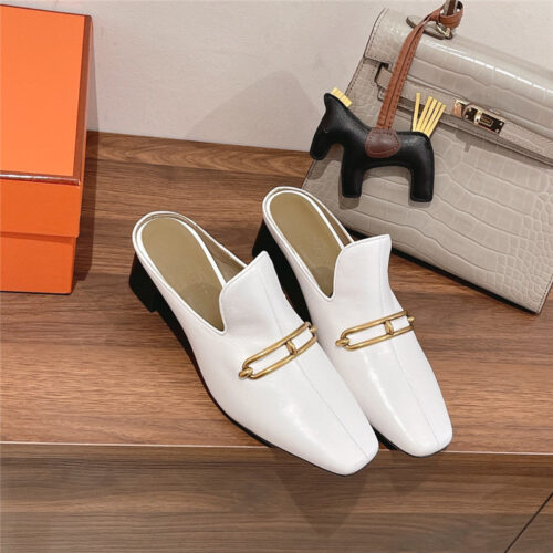High Quality Luxury Hermes Muller Chunky Heel Slippers – Style 29667