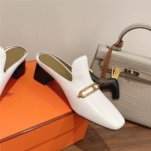 High Quality Luxury Hermes Muller Chunky Heel Slippers – Style 29667 product detail