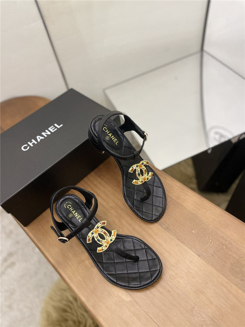 High Quality Luxury Chanel Pearl Buckle Classic Thong Sandals