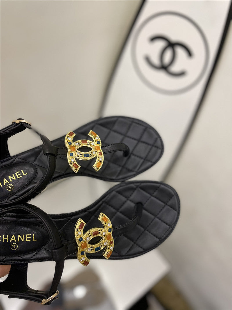 High Quality Luxury Chanel Pearl Buckle Classic Thong Sandals product detail