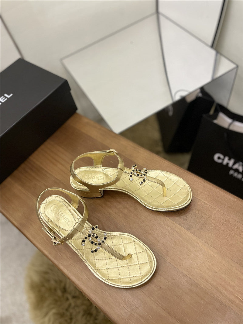 High Quality Luxury Chanel Pearl Buckle Classic Thong Sandals – Style 77446