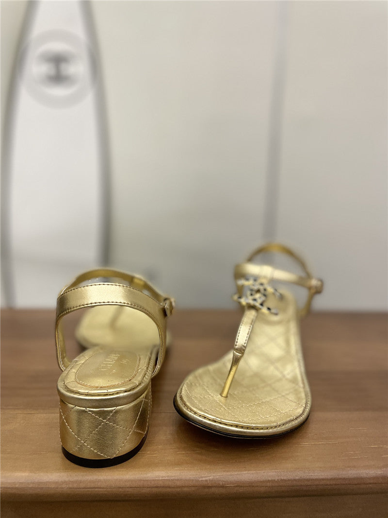 High Quality Luxury Chanel Pearl Buckle Classic Thong Sandals – Style 77446 product detail