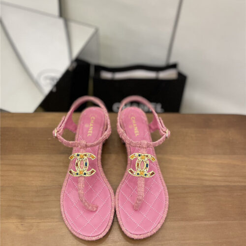 High Quality Luxury Chanel Pearl Buckle Classic Thong Sandals – Style 46374 product detail