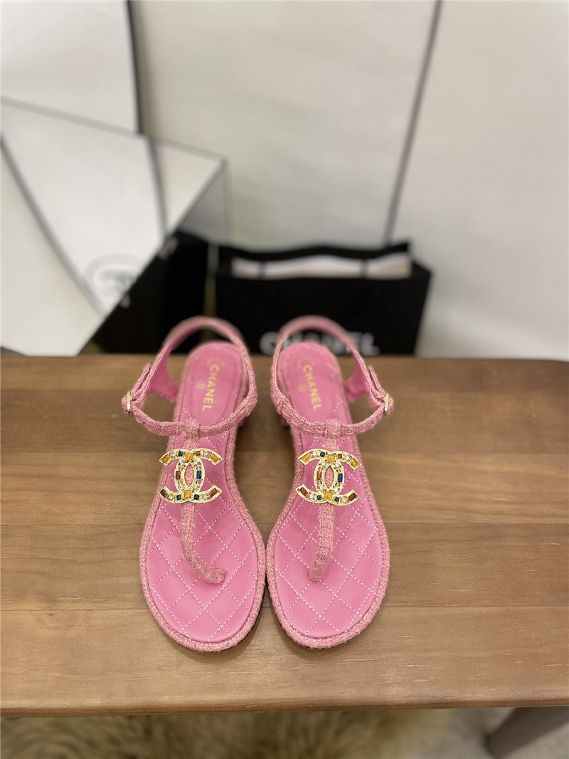 High Quality Luxury Chanel Pearl Buckle Classic Thong Sandals – Style 46374 product detail