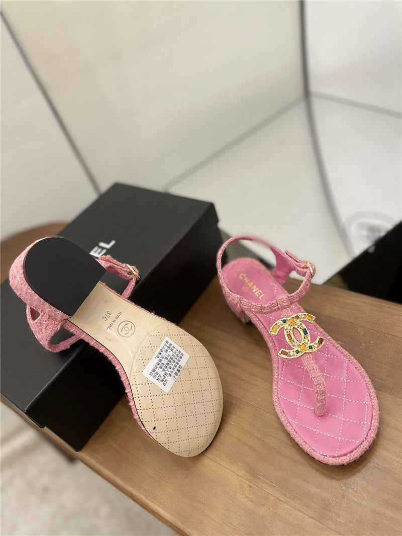 High Quality Luxury Chanel Pearl Buckle Classic Thong Sandals – Style 46374 product detail