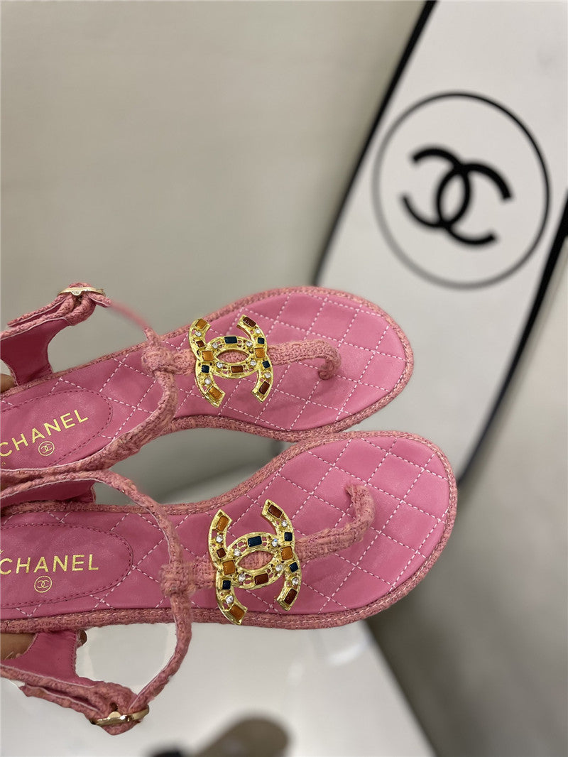High Quality Luxury Chanel Pearl Buckle Classic Thong Sandals – Style 46374 product detail