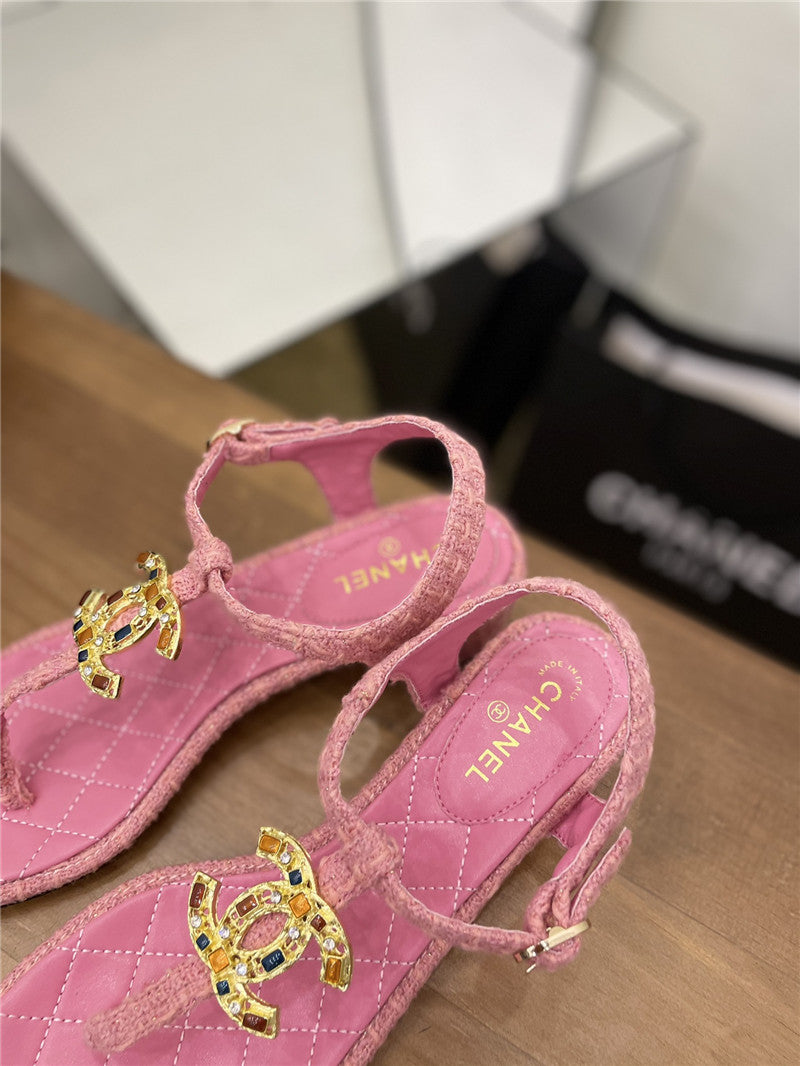 High Quality Luxury Chanel Pearl Buckle Classic Thong Sandals – Style 46374 product detail