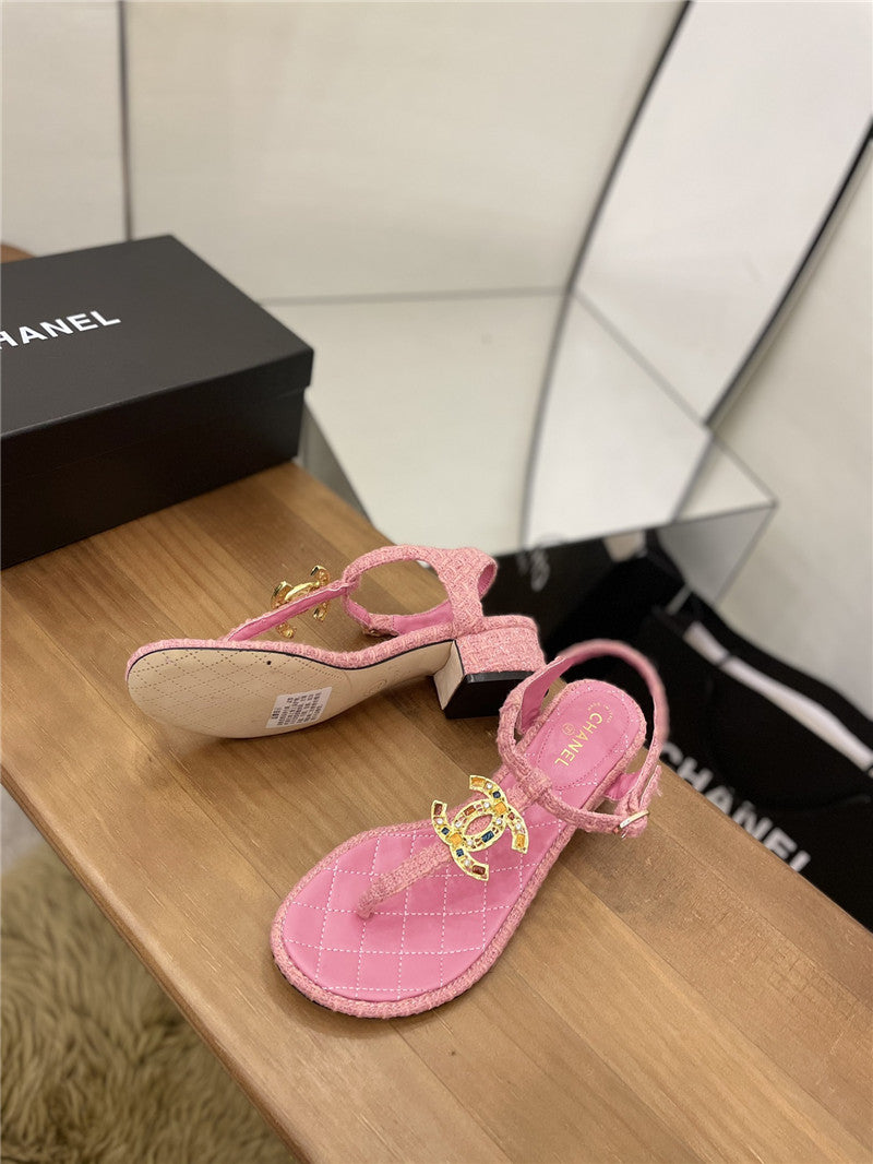 High Quality Luxury Chanel Pearl Buckle Classic Thong Sandals – Style 46374 product detail