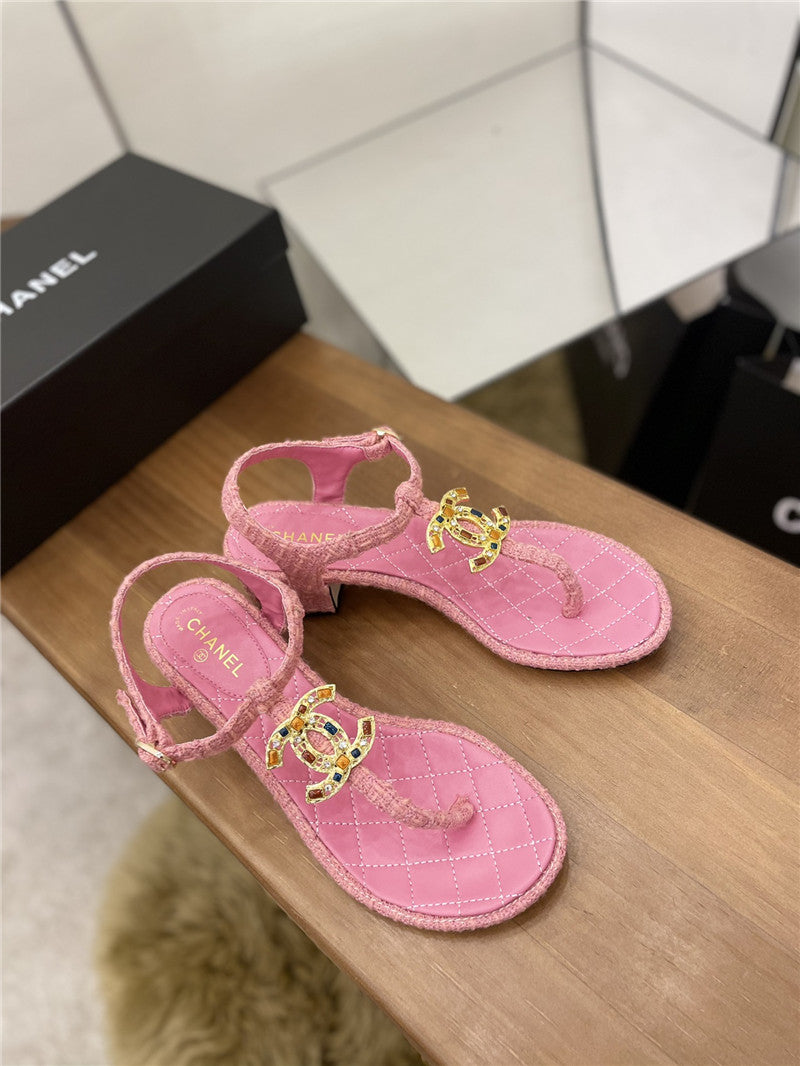 High Quality Luxury Chanel Pearl Buckle Classic Thong Sandals – Style 46374