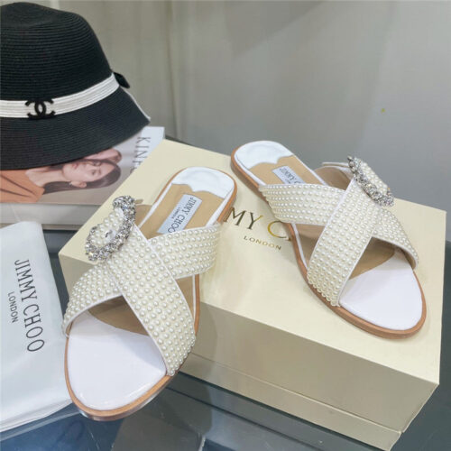 High Quality Luxury Jimmy Choo Pearl Flat Slippers