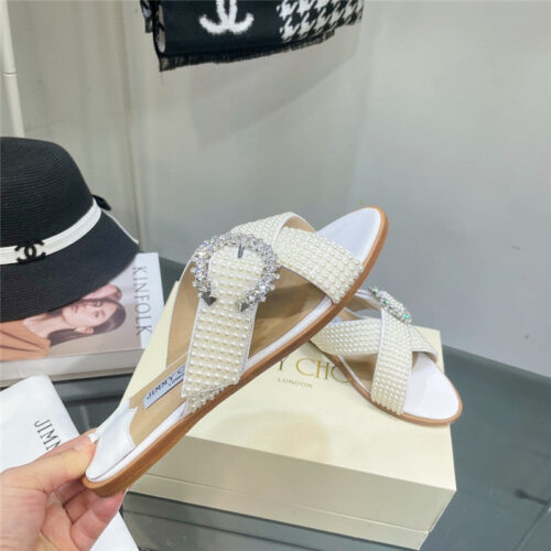 High Quality Luxury Jimmy Choo Pearl Flat Slippers alternate view