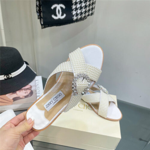 High Quality Luxury Jimmy Choo Pearl Flat Slippers product detail