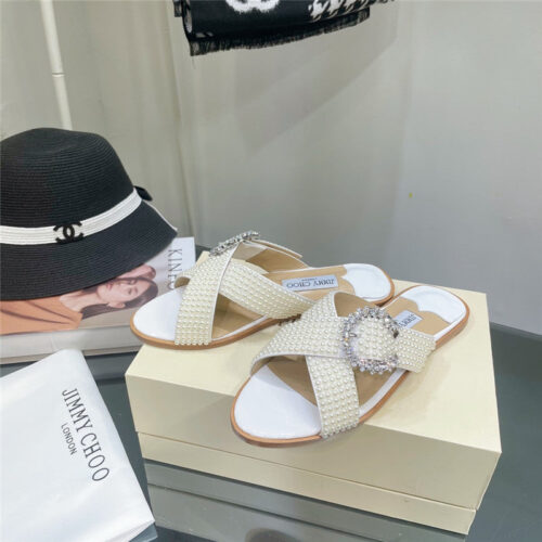 High Quality Luxury Jimmy Choo Pearl Flat Slippers product detail