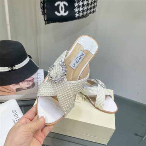 High Quality Luxury Jimmy Choo Pearl Flat Slippers product detail