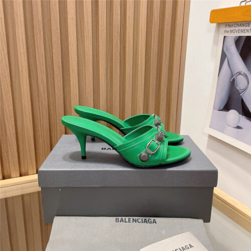 High Quality Luxury Balenciaga Buttoned High Heel Slippers alternate view