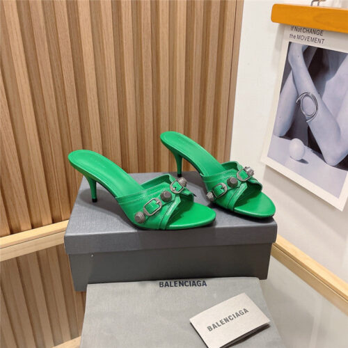 High Quality Luxury Balenciaga Buttoned High Heel Slippers