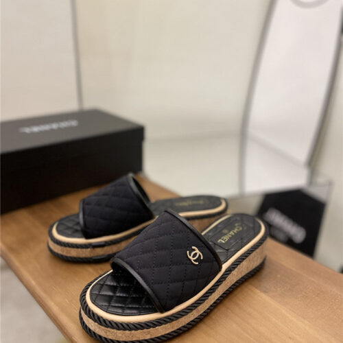 High Quality Luxury Chanel Diamond Wedge Slippers alternate view
