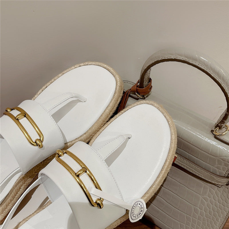High Quality Luxury Hermes Knitted Flat Sandals product detail