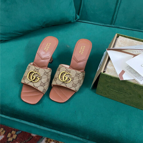 High Quality Luxury Gucci Diamond Lozenge Chunky Heel Slippers – Style 23827