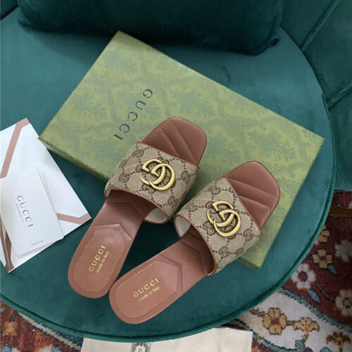 High Quality Luxury Gucci Diamond Lozenge Chunky Heel Slippers – Style 23827 product detail