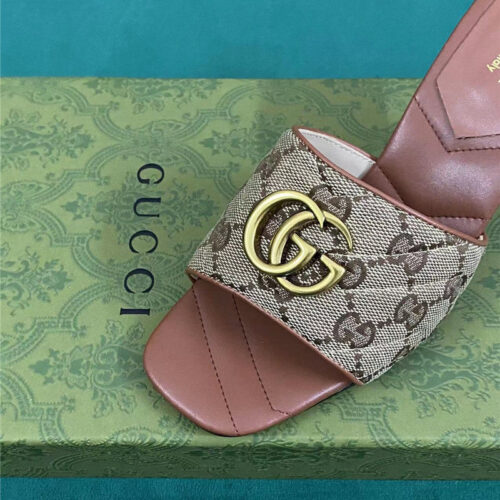 High Quality Luxury Gucci Diamond Lozenge Chunky Heel Slippers – Style 23827 product detail