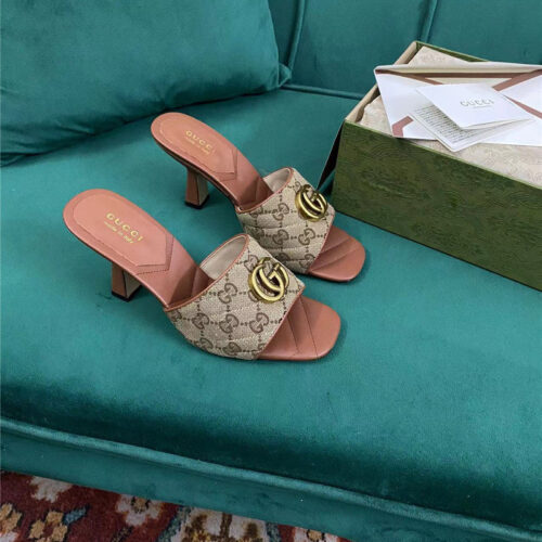 High Quality Luxury Gucci Diamond Lozenge Chunky Heel Slippers – Style 23827 product detail